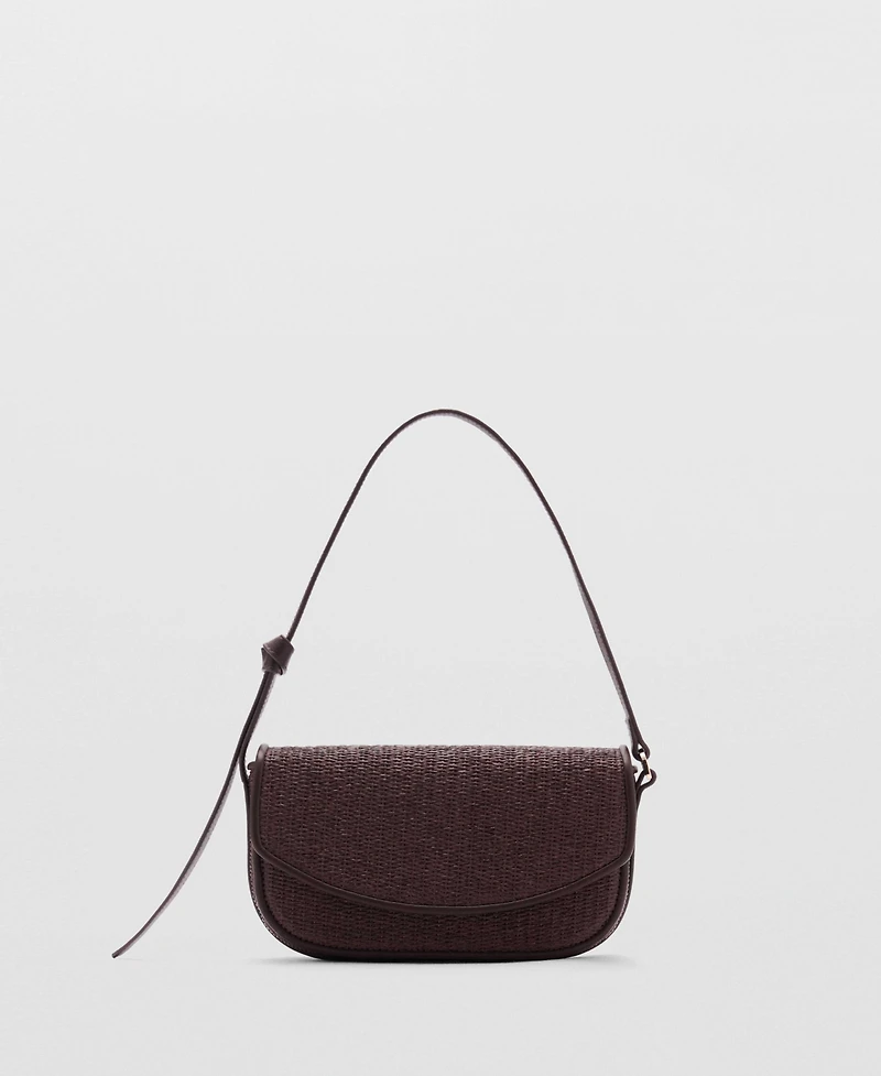 Mango Women's Flap Raffia Shoulder Bag