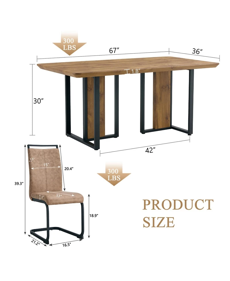 Streamdale Textured Wood Mdf Dining Table Set, 4 Fabric Chairs (67"x36