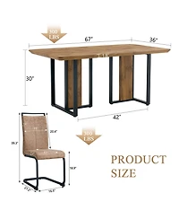 Streamdale Textured Wood Mdf Dining Table Set, 4 Fabric Chairs (67"x36