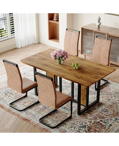 Streamdale Textured Wood Mdf Dining Table Set, 4 Fabric Chairs (67"x36