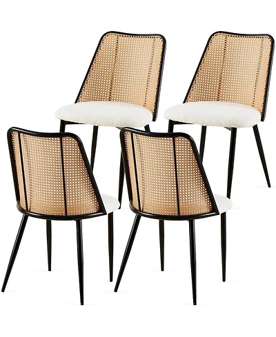 Streamdale Off-White Rattan Dining Chairs (Set of 4) with Cane Backs