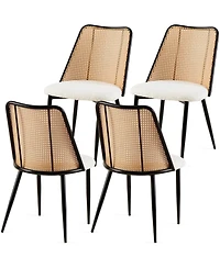 Streamdale Off-White Rattan Dining Chairs (Set of 4) with Cane Backs