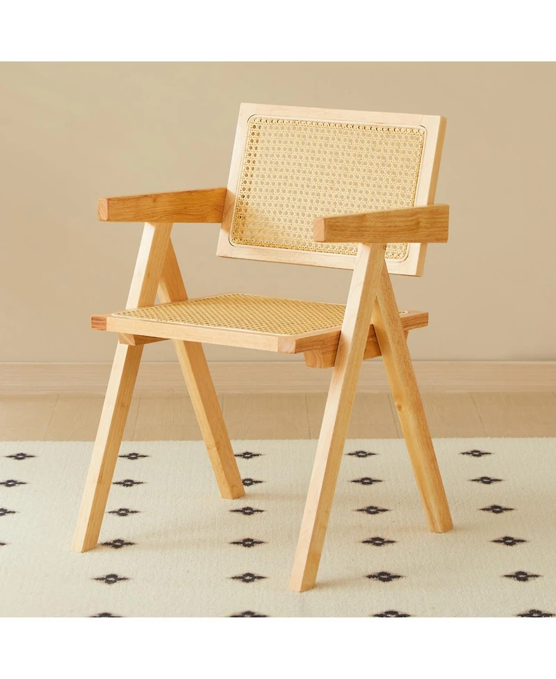 Streamdale Natural Rattan Dining Chairs (2), Armrest & Solid Wood, Living Room