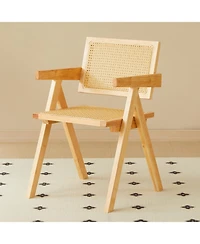 Streamdale Natural Rattan Dining Chairs (2), Armrest & Solid Wood, Living Room