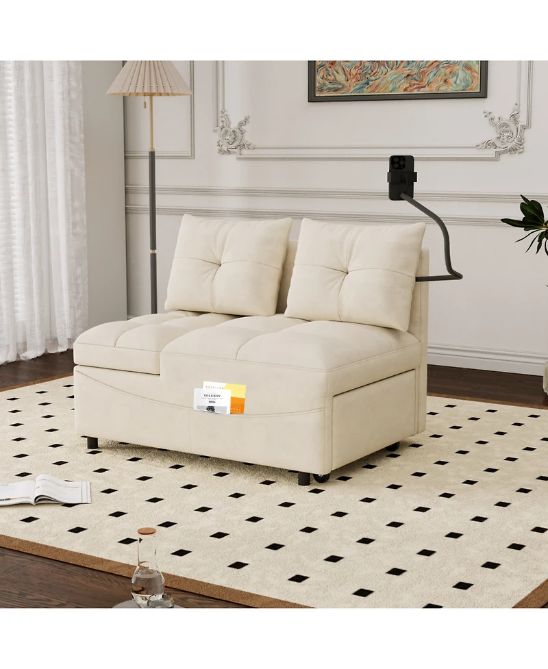 Streamdale 3-in-1 Velvet Sofa Bed with Usb, Phone Stand, and Adjustable Back (Beige)
