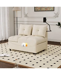 Streamdale 3-in-1 Velvet Sofa Bed with Usb, Phone Stand, and Adjustable Back (Beige)