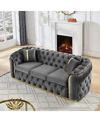 Streamdale 90" Velvet Button Tufted Chesterfield Sofa - Gray