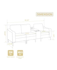 Convertible Sectional Corduroy Sofa with Cupholders, Usb,Three-seater,Gray