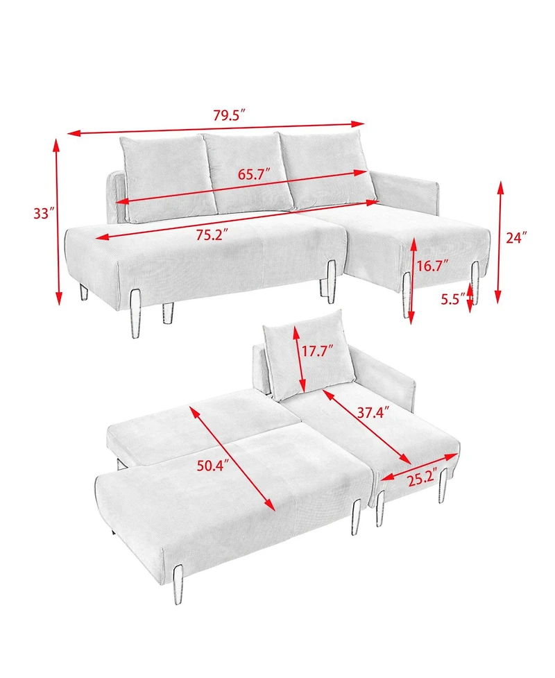 79.50 inches long, Velvet Sofa Fabric, with three matching pillows and spacious and comfortable seats, for Apartment Office Living Room