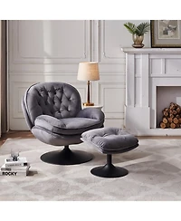 Streamdale Swivel Leisure chair lounge chair velvet Grey color with ottoman