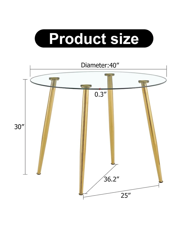 40" Glass Top Dining Table - Gold Legs Dt-1164