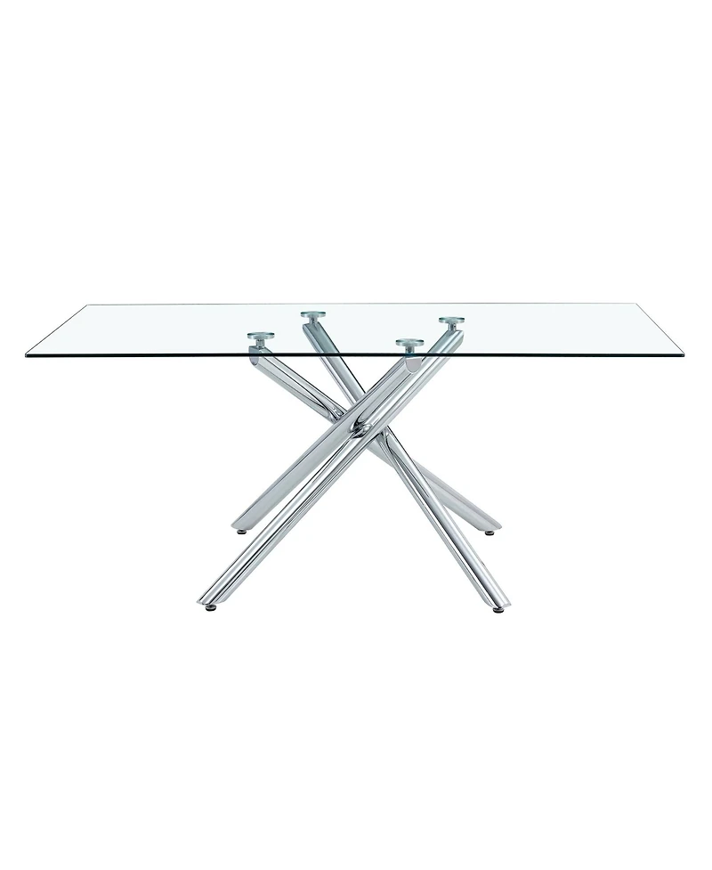 Streamdale Modern Glass Dining Table, Silver Legs, Seats 4-8
