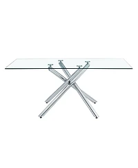 Streamdale Modern Glass Dining Table, Silver Legs, Seats 4-8