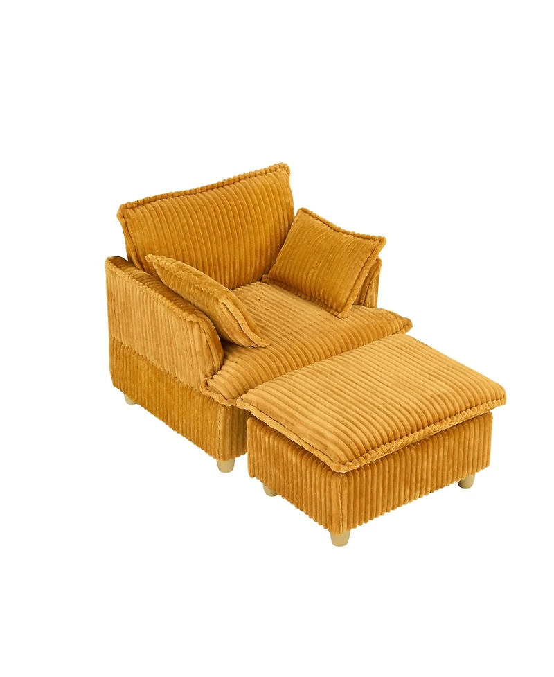 Streamdale Corduroy Sofa with Ottoman & Pillows - Living Room/Balcony/Study