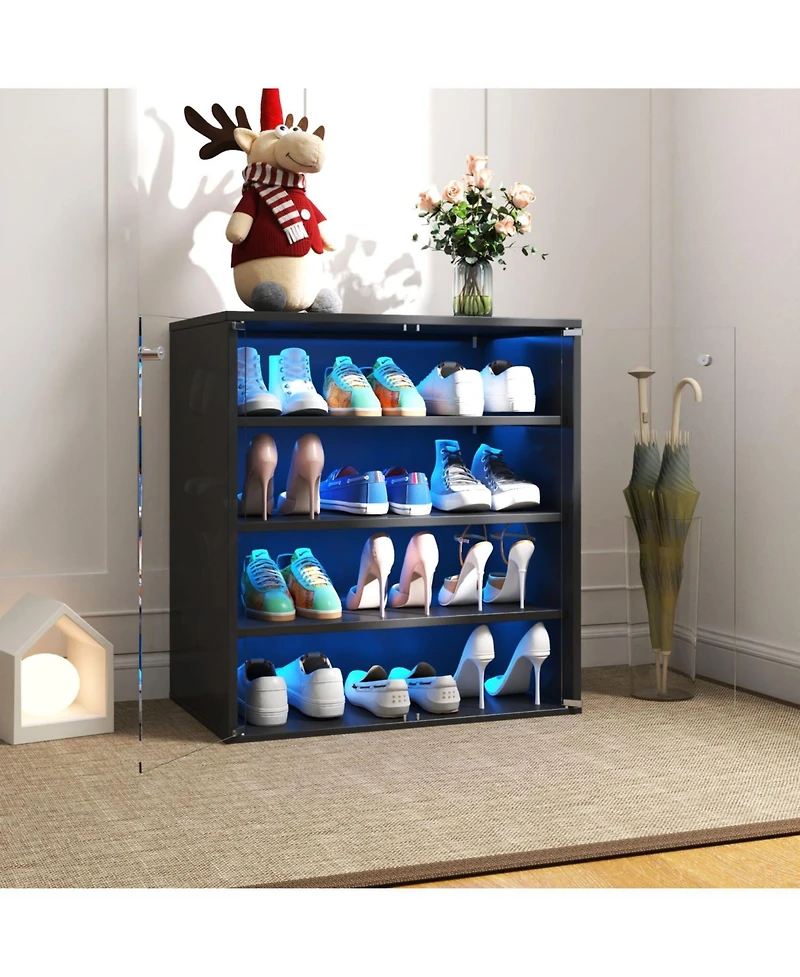 Streamdale Rgb Led Shoe Storage Box with Glass Door, Stackable (4 Tier-1)