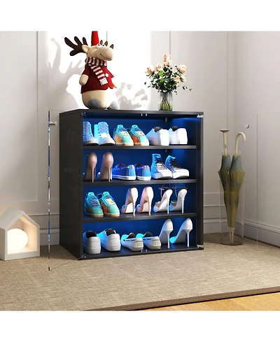 Streamdale Rgb Led Shoe Storage Box with Glass Door, Stackable (4 Tier-1)