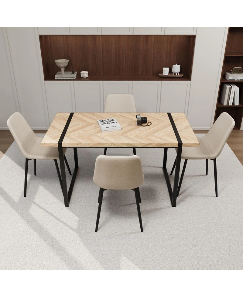 Streamdale 4-Piece Modern Dining Set 59" Light Wood Mdf Table with Suede Chairs