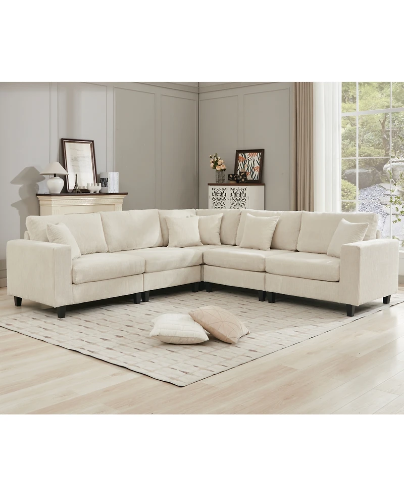 Streamdale Oversized Corduroy Modular Sofa Set 5-Seat L-Shaped