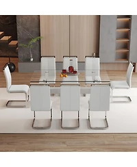 Streamdale Elegant Glass Dining Set (71"x35.4") with 8 Light Gray Chairs