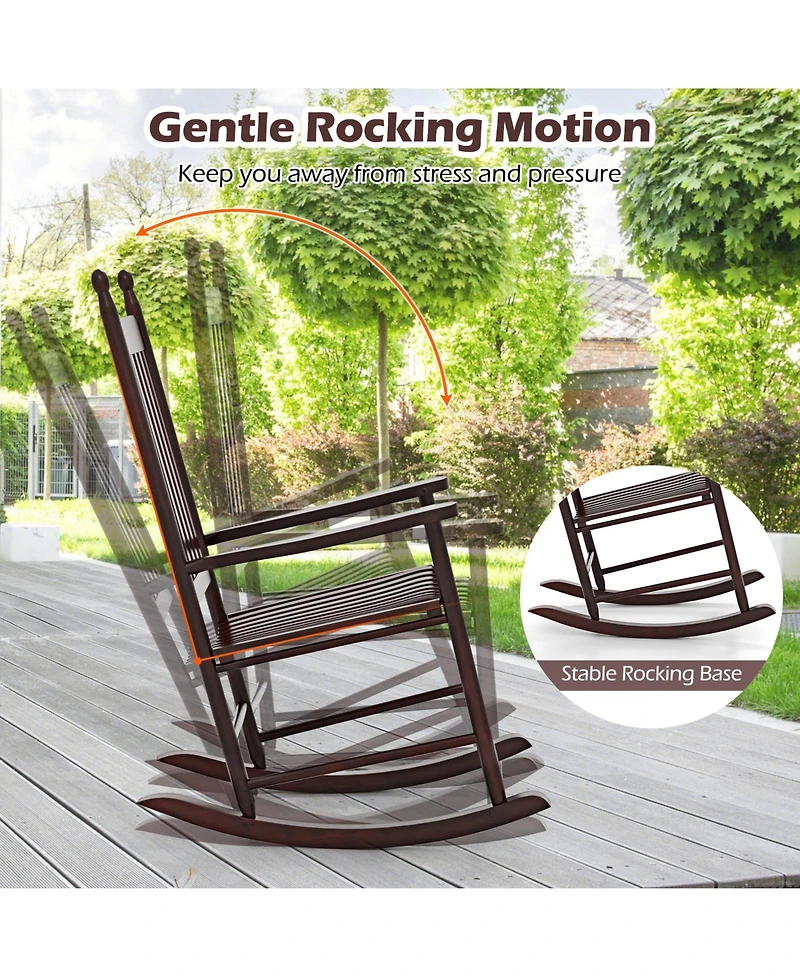High-Back Acacia Wood Outdoor Rocking Chair with Solid Rocking Base
