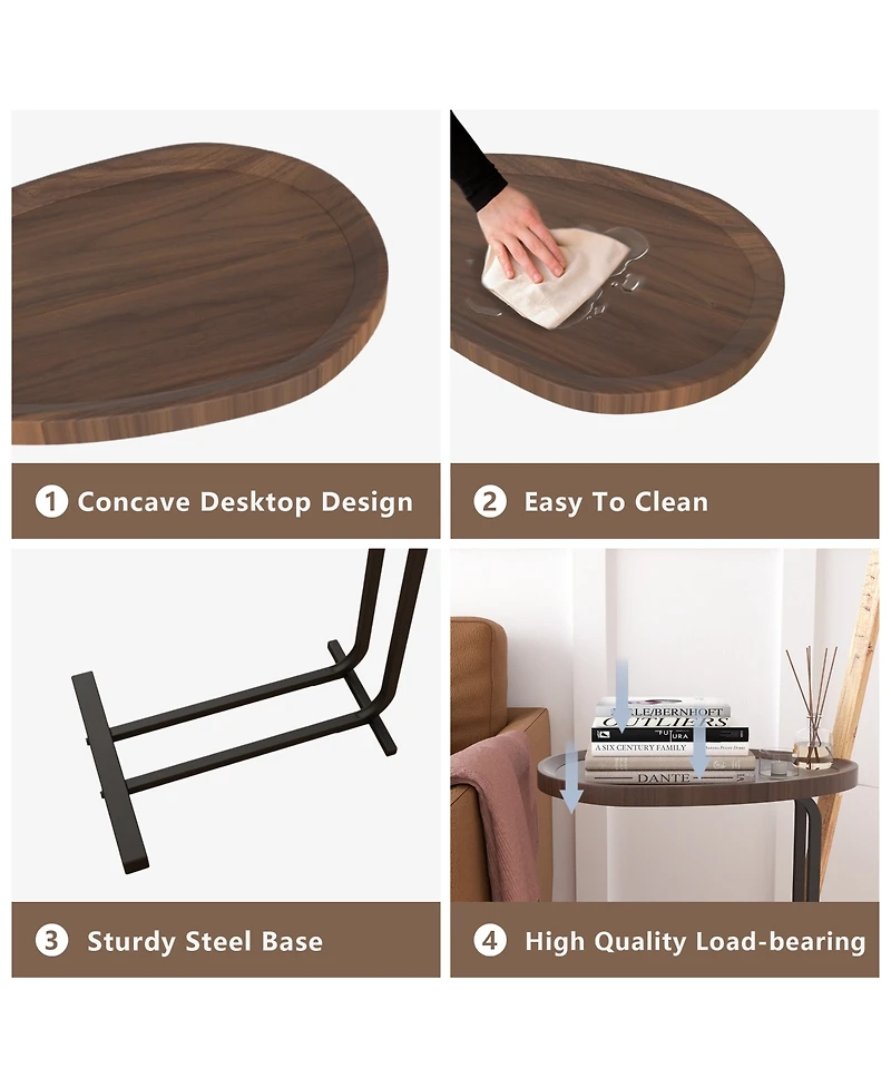 C-Shaped End Table for Sofa, Bedside, and Couch (Brown