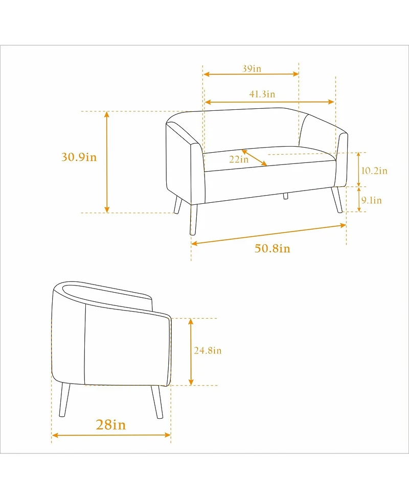 Streamdale Modern Corduroy Loveseat Sofa, 2-Seat with Walnut Legs