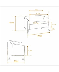 Streamdale Modern Corduroy Loveseat Sofa, 2-Seat with Walnut Legs