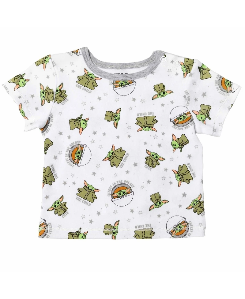 The Mandalorian Baby Boys Yoda Short Overalls, French Terry T-Shirt and Bucket Sun Hat 3 Piece Outfit Set