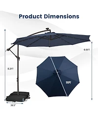 10 Feet Cantilever Umbrella with 32 Led Lights and Solar Panel Batteries
