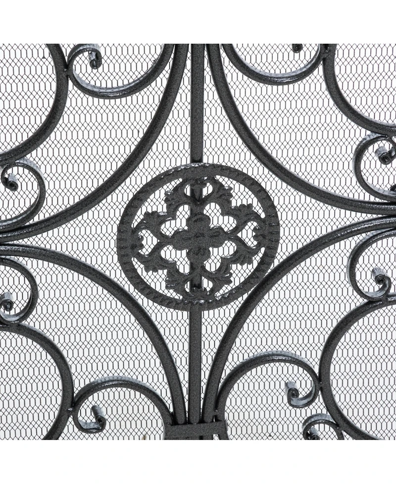 Streamdale Darcie Wrought Iron Fireplace Screen, Black Finish with Ornate Design