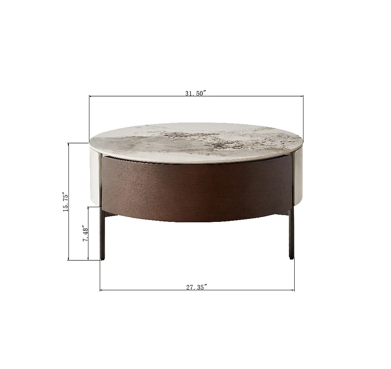 Streamdale Modern White & Wood Coffee Table with Drawers & Golden Legs