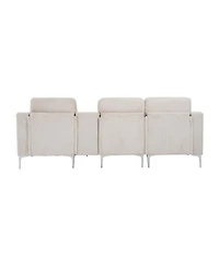 Convertible Sectional Corduroy Sofa with Cupholders, Usb,Three-seater,Beige