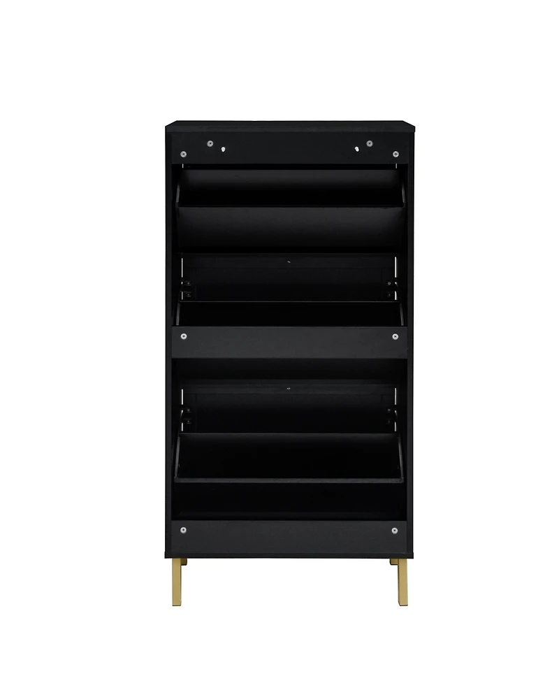 Streamdale Furniture Rattan 3 Door Shoe Rack, Freestanding Modern Shoe Storage Cabinet, for Entryway