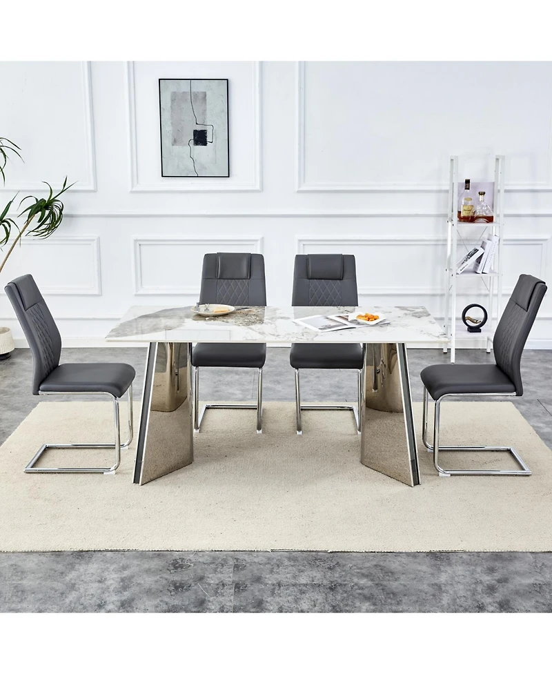 Streamdale Luxurious Pandora Table and 4 Dark Gray Pu Chairs