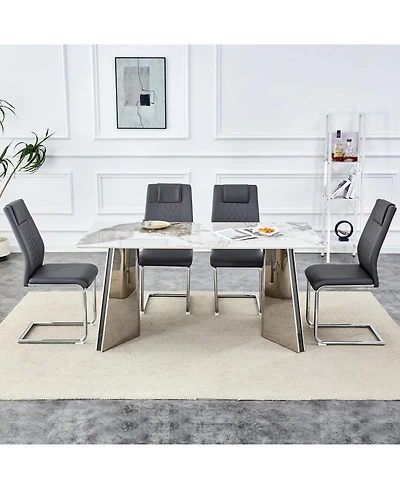 Streamdale Luxurious Pandora Table and 4 Dark Gray Pu Chairs