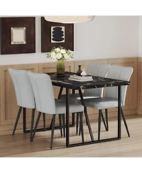 Streamdale Furniture Modern Marble Dining Set Black Table & Light Gray Striped Chairs