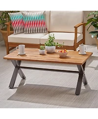 Streamdale Furniture Acacia Coffee Table, Teak/Rustic Metal, Brown/Black, 18"H 27"W 43"L