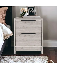 Two Drawer Faux Wood Nightstand for Lamps Books and Bedroom Organization