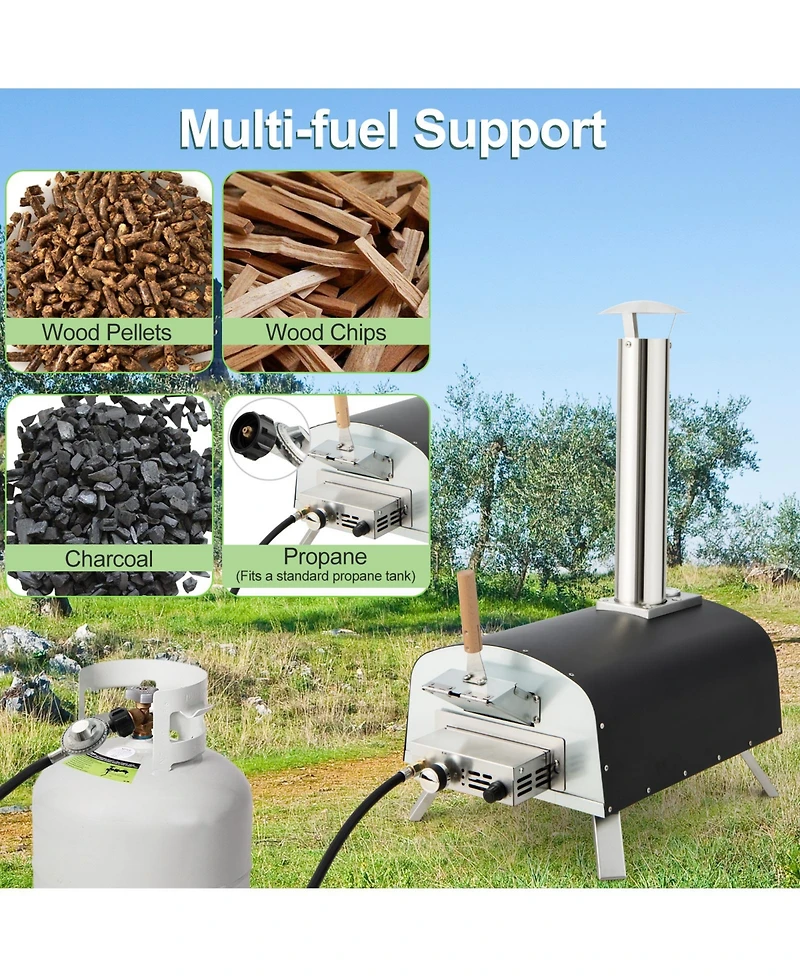 Portable Multi-Fuel Pizza Oven with Pizza Stone and Pizza Peel