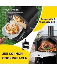 2-Layer Pizza Oven with Removable Cooking Rack and Folding Legs