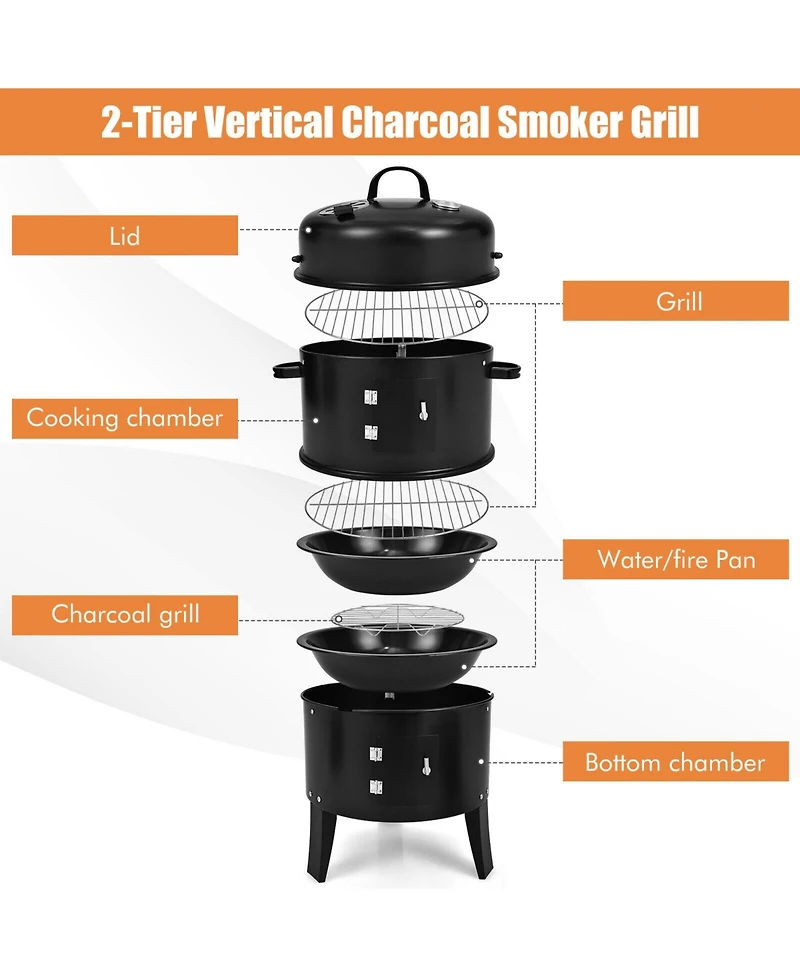 3-in-1 Charcoal Bbq Grill Cambo with Built-in Thermometer