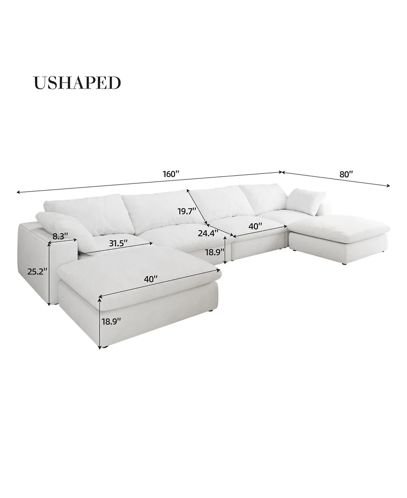 Streamdale Cloud Modular U-Shaped Sofa with 2 Ottomans