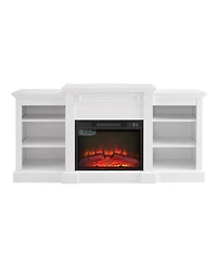 Media Console Table with Large Storage Cabinet, with 23" Fireplace Insert, for Tv Up to 70'', Modern Tv Media Entertaionment Stand, White, 65.75&