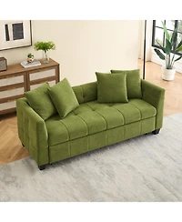 Streamdale Foldable 3-Seat Sofa Bed with Green Flannel Upholstery (77.9")