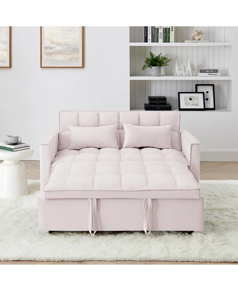 Streamdale 54.33 inch versatile foldable sofa bed in 3 lengths, modern sofa sofa sofa velvet pull-out bed, adjustable back (Pink)
