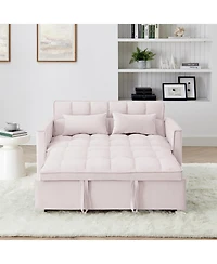 Streamdale 54.33 inch versatile foldable sofa bed in 3 lengths, modern sofa sofa sofa velvet pull-out bed, adjustable back (Pink)
