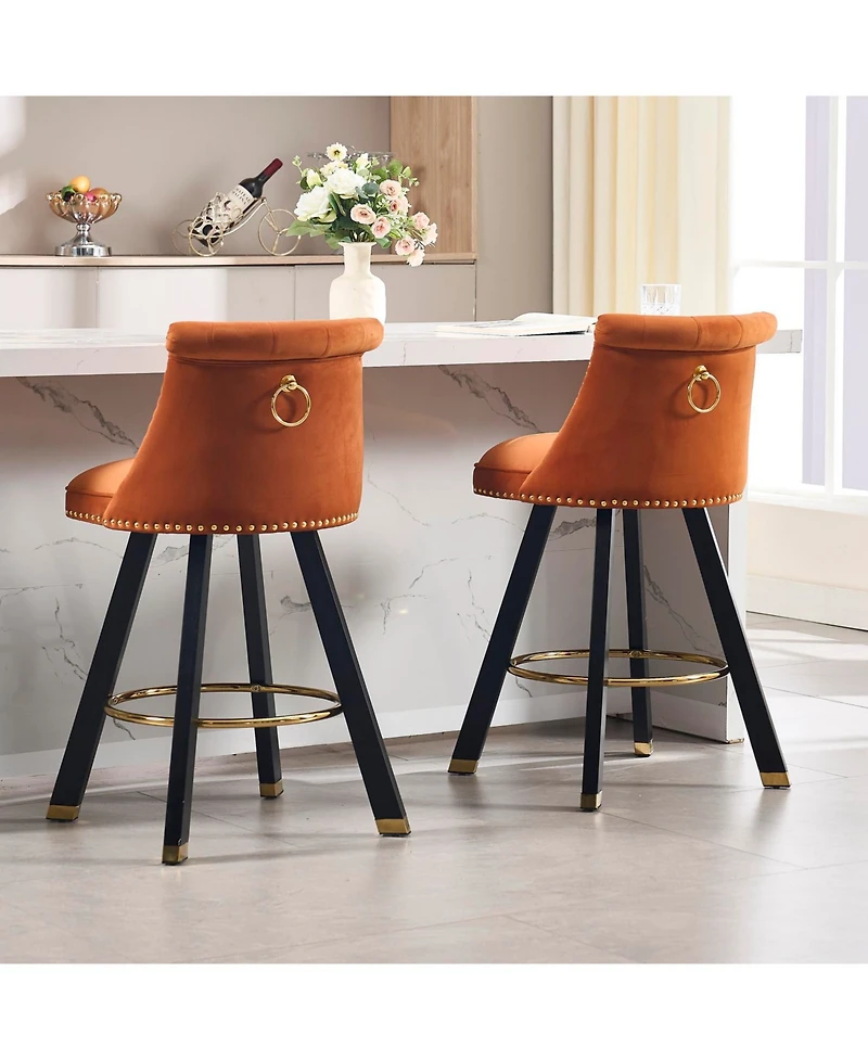 Streamdale Velvet Bar Chairs with Pull-Out Footrest and Detachable Loop (Set of 2)