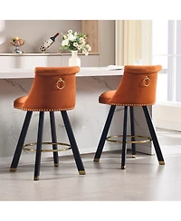 Streamdale Velvet Bar Chairs with Pull-Out Footrest and Detachable Loop (Set of 2)