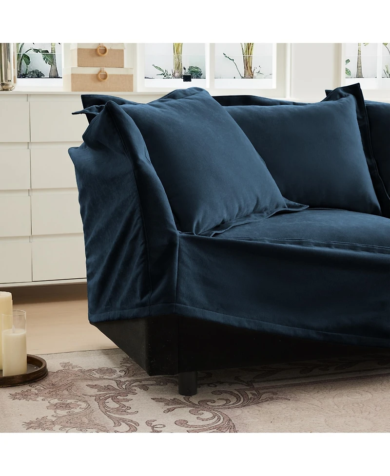 Modern 3-Seat Sofa: Armless, Modular, Deep Seat, Chenille Fabric (Blue)