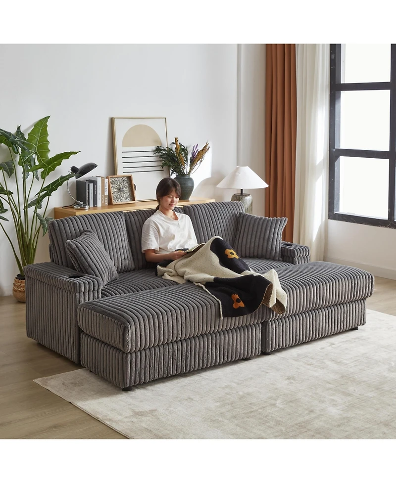 Streamdale Comfy 3-Seater Corduroy Sofa with Storage Spaces